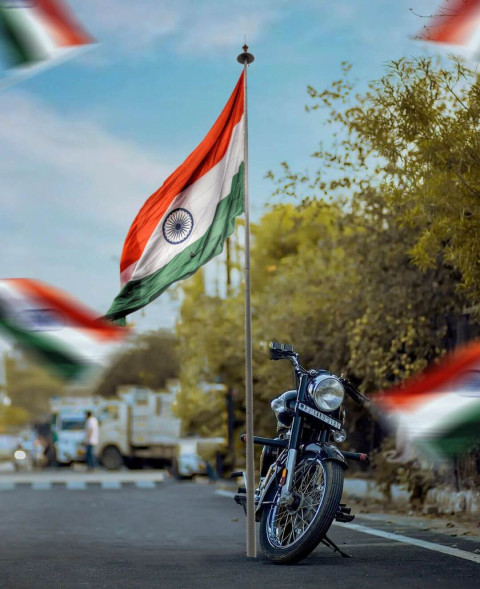15 August Bike With Flag Snapseed Road Background New