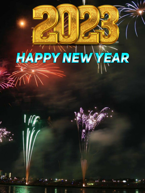 2023 Happy New Year Fireworks Dark Background For Snapseed