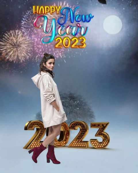 3d Happy New Year 2023 HD Background With Girl