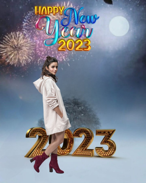 ? 3d Happy New Year 2023 HD Background With Girl | KREditings