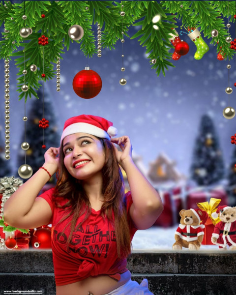 Christmas Photo Editing Background With Girl