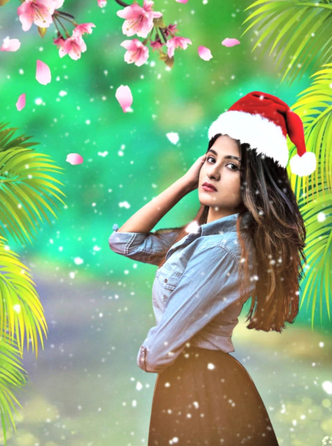 Christmas Photo Editing Background With Girl
