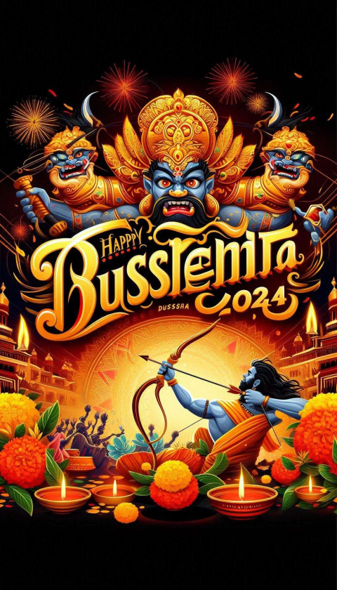 Creative Happy Dussehra wishes Image with indian motifs