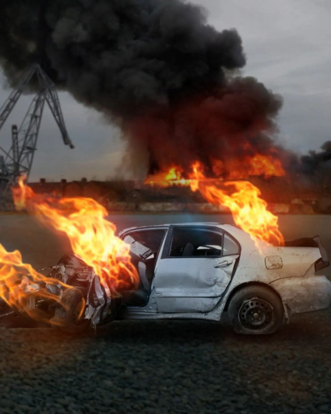 Fire CAr CB Photoshop Background Download For Editing