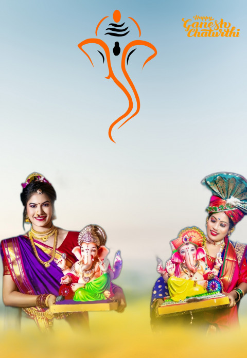 Ganesh Chaturthi With Marathi Girl CB Picsart Editing Background Img
