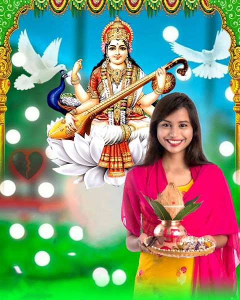 Girls Happy Saraswati Puja Special Editing Background