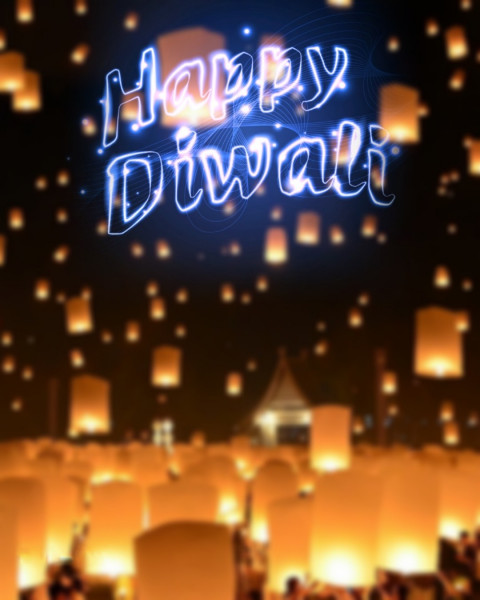 Happy Deepawali Sky Lanterns Background Hd