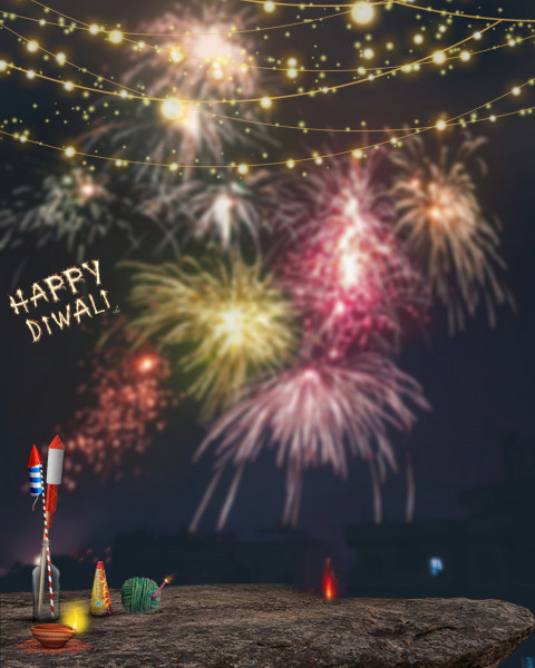 Happy Diwali Fireworsk In Sky CB Editing HD Background Pic
