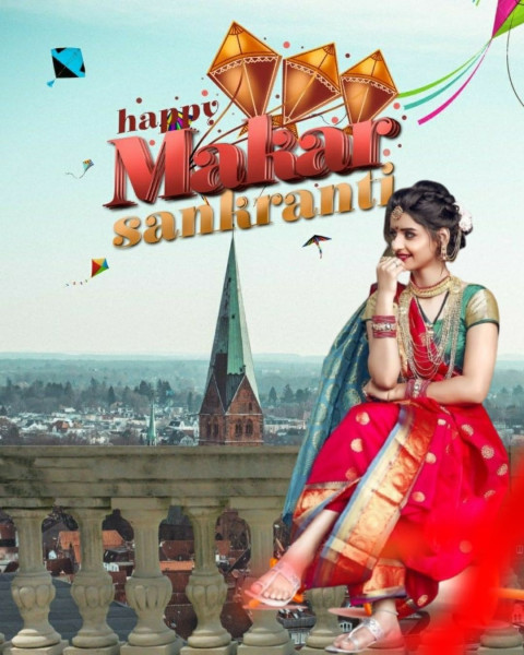 Happy Makar Sankranti CB Background HD Download With Girls