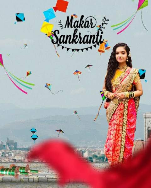 Happy Makar Sankranti CB Background HD With Cute Girls