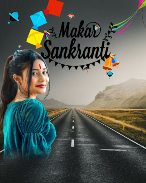 Happy Makar Sankranti Festival CB Background Free With Cute Girls