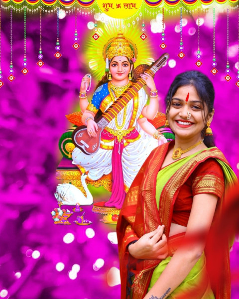Happy Saraswati Puja CB Editing Background with Cute Girls
