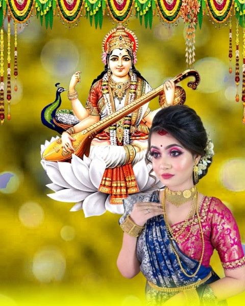 Happy Saraswati Puja Editing Background with Cute Girls