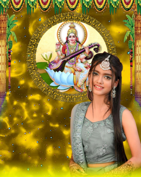 Latest Happy Saraswati Puja Editing Yellow Background Free