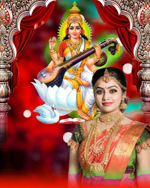Maa Saraswati Puja Cute Girls Special CB Editing Background