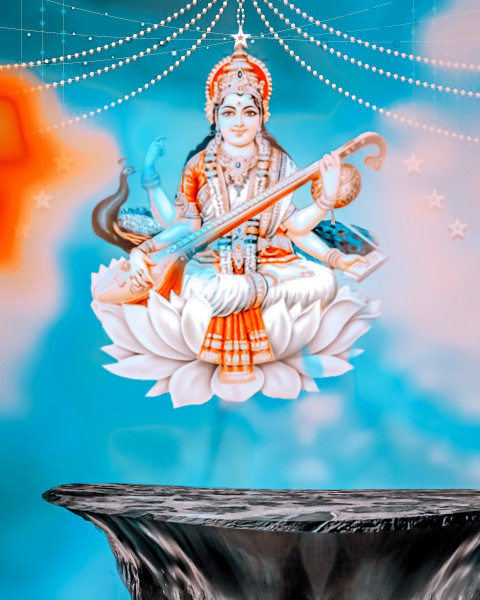 Maa Saraswati Puja Editing Background Free HD