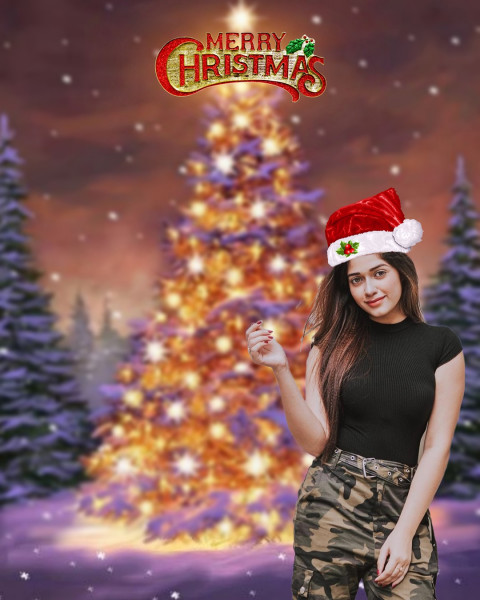 Merry Christmas Background For Editing With Girl Photoshop Cb