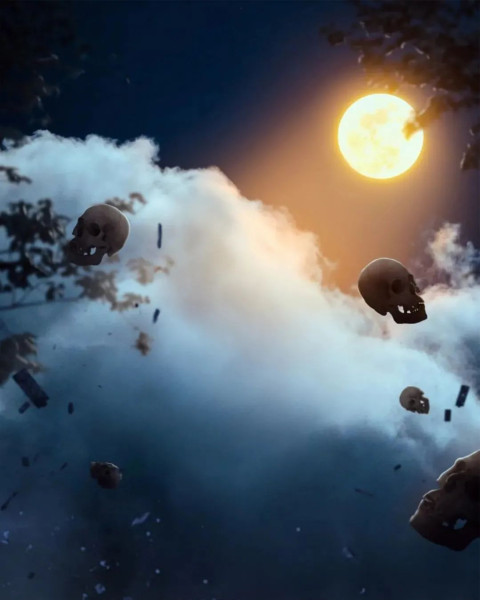 Night Moon ANd Skull Stock Background Image Cloud Sky