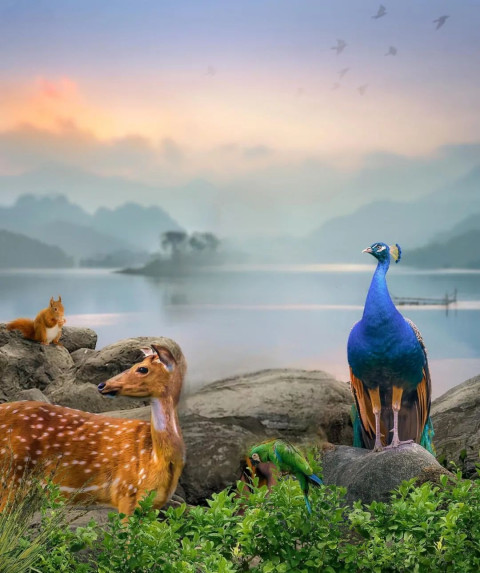 Peacock With Deer Photoshop Background HD For CB Editing Images