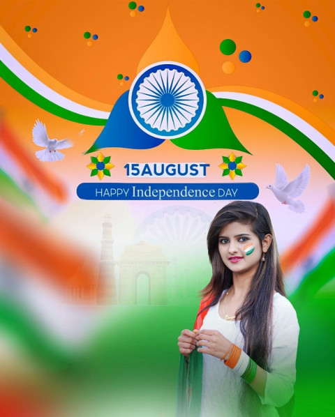 Photoshop 15 August Cb Indian Flag background with Girl Images