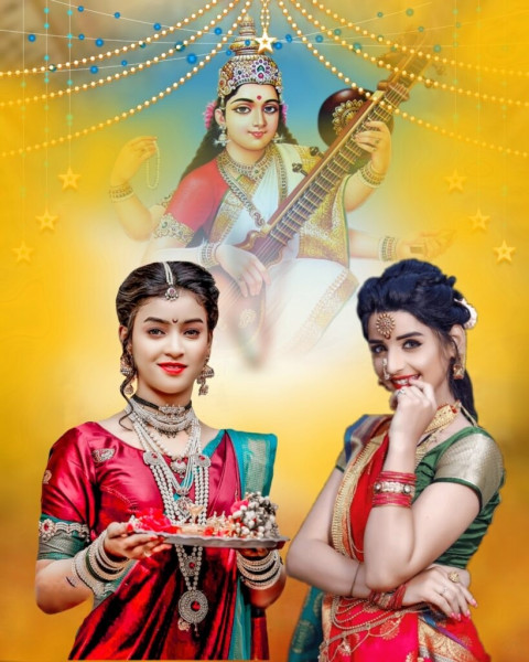 Saraswati Puja Girl Photo CB Editing Background Full HD