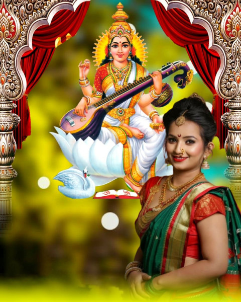 Saraswati Puja Special CB Editing Background Free Stock with Girls