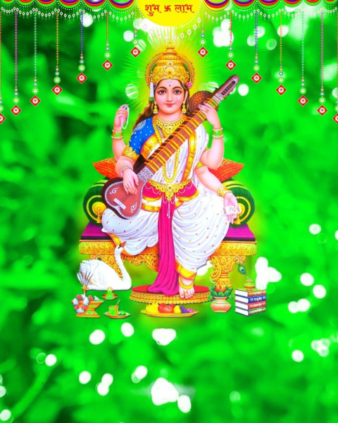 Vasant Panchami Saraswati Puja Editing Green Background Free