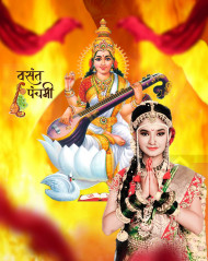 Happy Saraswati Puja Photo Editing Background With Girls Photo