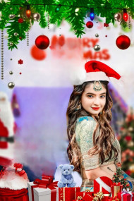 Merry Christmas Photo Editing Background With Girls